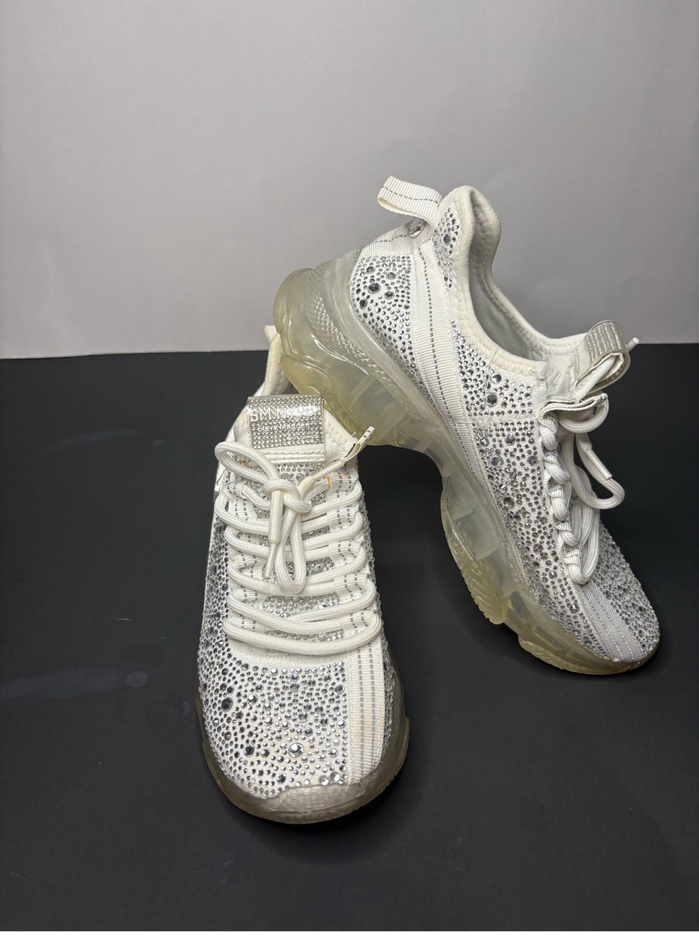 Steve Madden Maxima White Rhinestone Chunky Sneakers SM NY90